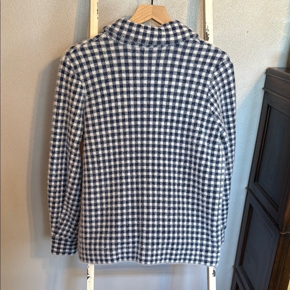Max Studio Navy and White Checkered Fuzzy Button Up Sweater Jacket Size M Women - Picture 5 of 9